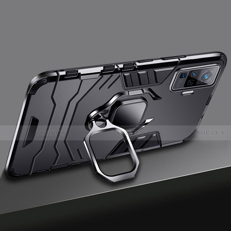 Silikon Hülle Handyhülle und Kunststoff Schutzhülle Hartschalen Tasche mit Magnetisch Fingerring Ständer für Vivo X51 5G