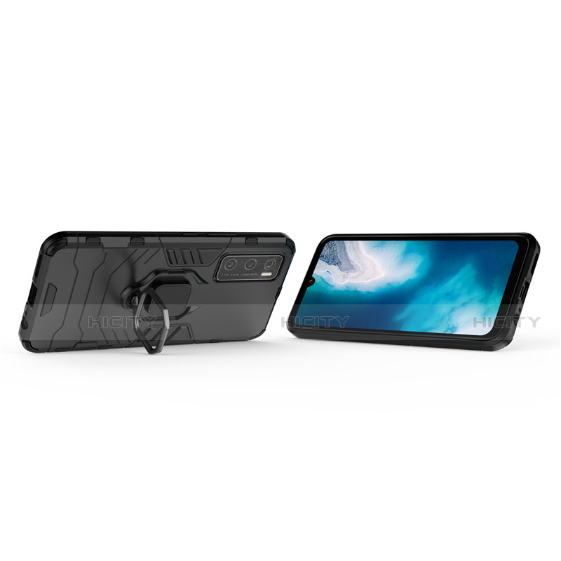 Silikon Hülle Handyhülle und Kunststoff Schutzhülle Hartschalen Tasche mit Magnetisch Fingerring Ständer für Vivo Y70 (2020)