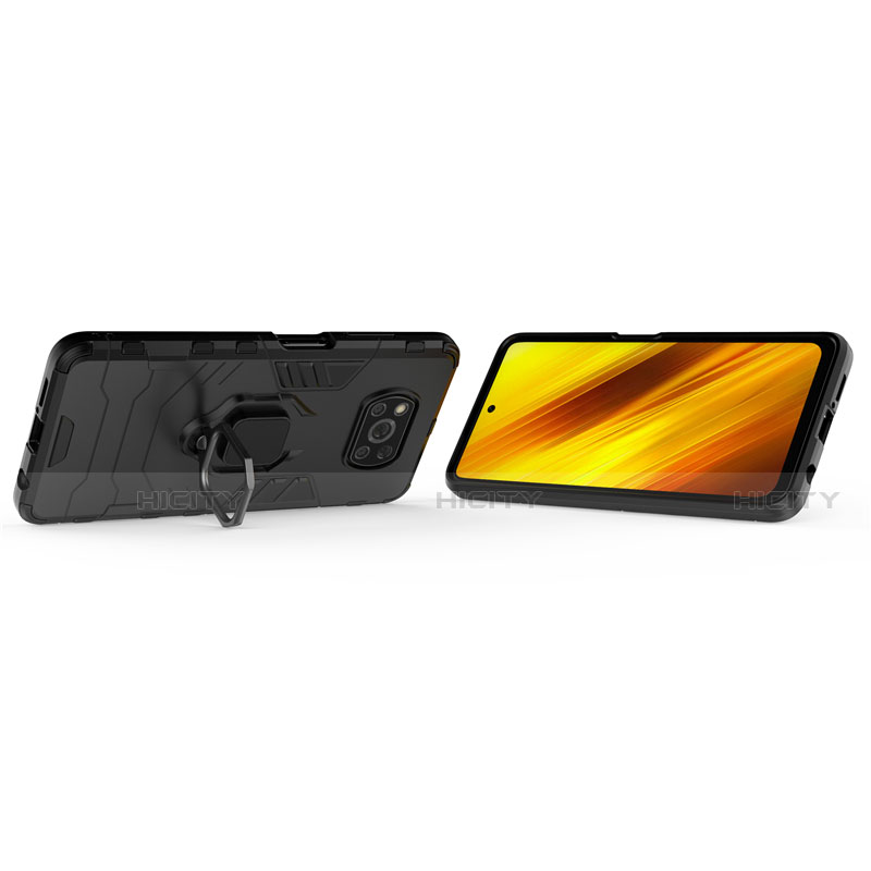 Silikon Hülle Handyhülle und Kunststoff Schutzhülle Hartschalen Tasche mit Magnetisch Fingerring Ständer für Xiaomi Poco X3 Pro groß