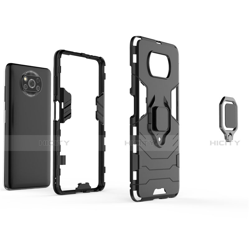 Silikon Hülle Handyhülle und Kunststoff Schutzhülle Hartschalen Tasche mit Magnetisch Fingerring Ständer für Xiaomi Poco X3 Pro groß