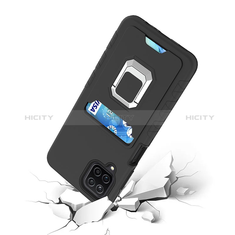Silikon Hülle Handyhülle und Kunststoff Schutzhülle Hartschalen Tasche mit Magnetisch Fingerring Ständer J01S für Samsung Galaxy A12 Nacho