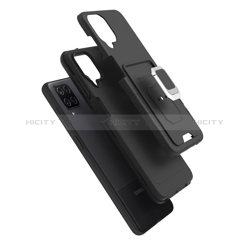 Silikon Hülle Handyhülle und Kunststoff Schutzhülle Hartschalen Tasche mit Magnetisch Fingerring Ständer J01S für Samsung Galaxy F12