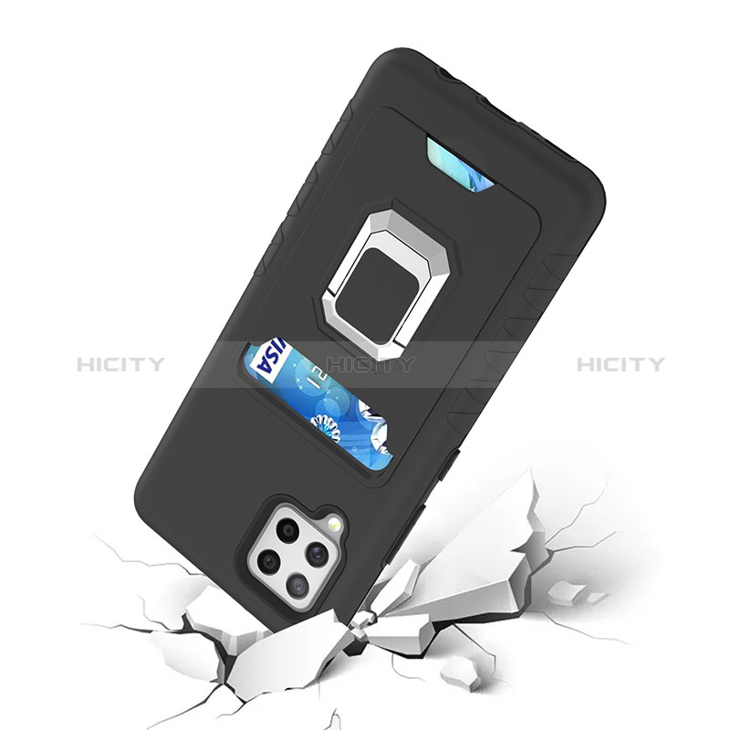 Silikon Hülle Handyhülle und Kunststoff Schutzhülle Hartschalen Tasche mit Magnetisch Fingerring Ständer J03S für Samsung Galaxy A42 5G groß