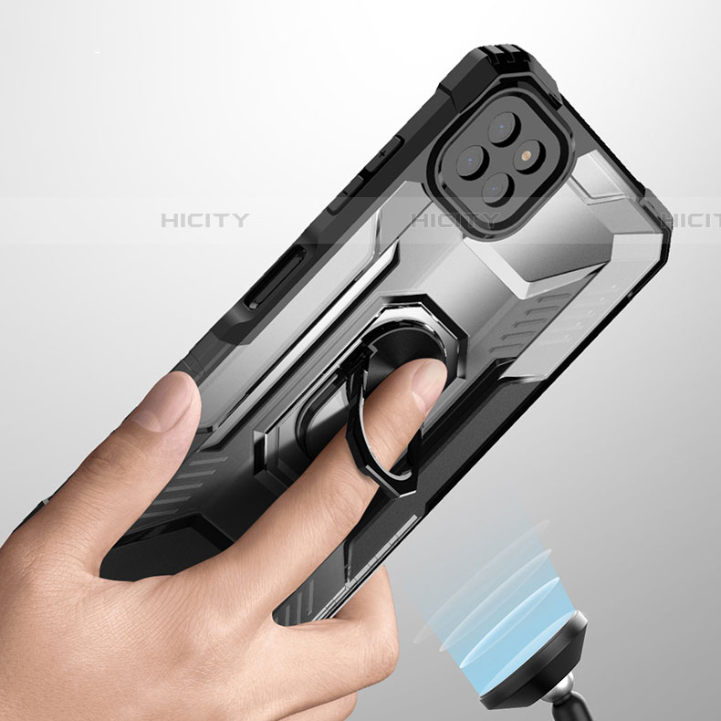 Silikon Hülle Handyhülle und Kunststoff Schutzhülle Hartschalen Tasche mit Magnetisch Fingerring Ständer J03S für Samsung Galaxy F42 5G