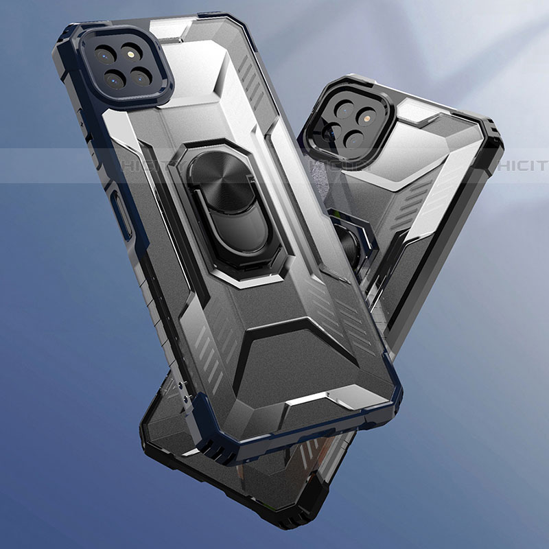 Silikon Hülle Handyhülle und Kunststoff Schutzhülle Hartschalen Tasche mit Magnetisch Fingerring Ständer J03S für Samsung Galaxy F42 5G