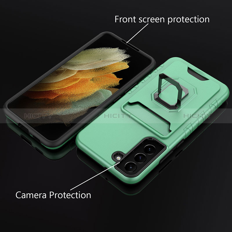 Silikon Hülle Handyhülle und Kunststoff Schutzhülle Hartschalen Tasche mit Magnetisch Fingerring Ständer J03S für Samsung Galaxy S22 5G