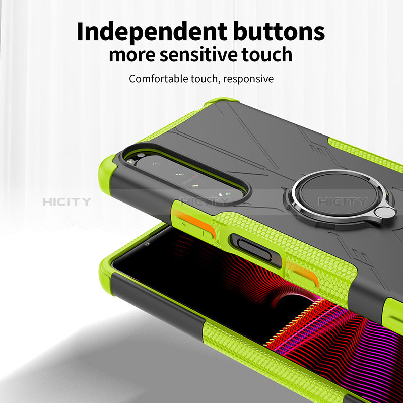 Silikon Hülle Handyhülle und Kunststoff Schutzhülle Hartschalen Tasche mit Magnetisch Fingerring Ständer JX1 für Sony Xperia 1 III groß
