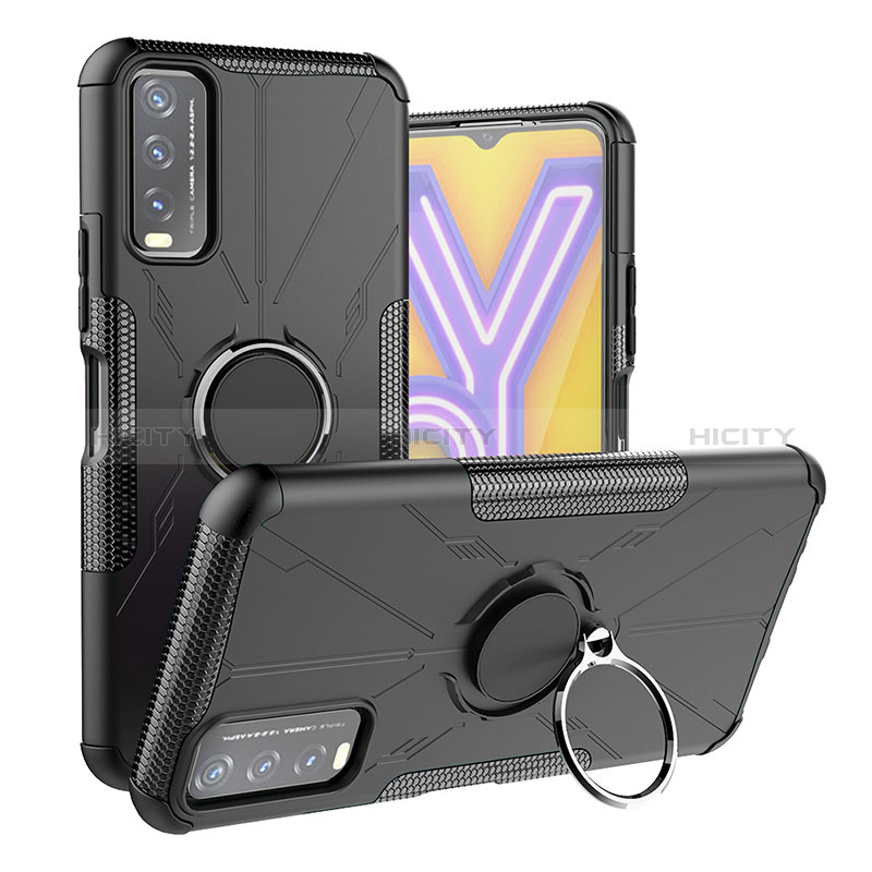 Silikon Hülle Handyhülle und Kunststoff Schutzhülle Hartschalen Tasche mit Magnetisch Fingerring Ständer JX1 für Vivo Y11s