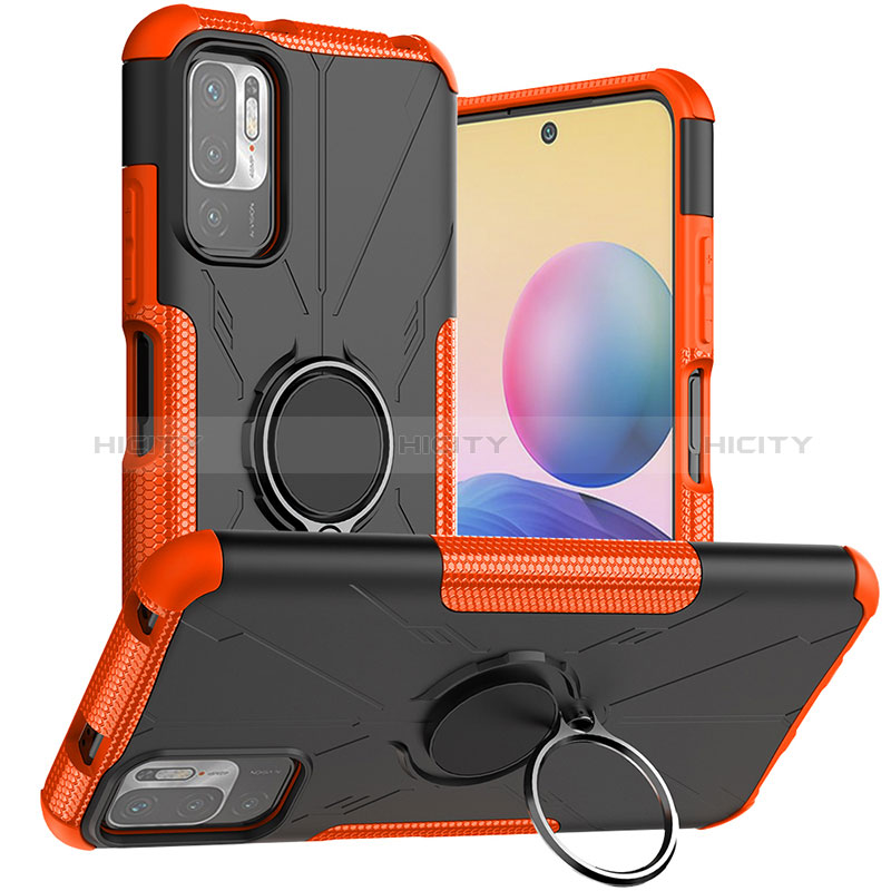 Silikon Hülle Handyhülle und Kunststoff Schutzhülle Hartschalen Tasche mit Magnetisch Fingerring Ständer JX1 für Xiaomi POCO M3 Pro 5G Orange Plus
