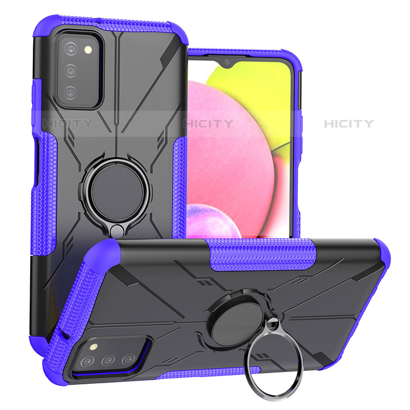 Silikon Hülle Handyhülle und Kunststoff Schutzhülle Hartschalen Tasche mit Magnetisch Fingerring Ständer JX3 für Samsung Galaxy M02s Violett
