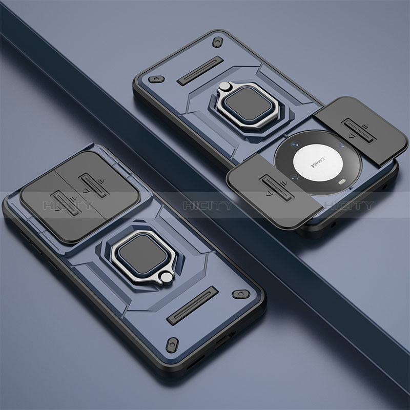 Silikon Hülle Handyhülle und Kunststoff Schutzhülle Hartschalen Tasche mit Magnetisch Fingerring Ständer K1C für Huawei Mate 60 Pro
