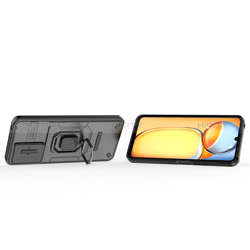 Silikon Hülle Handyhülle und Kunststoff Schutzhülle Hartschalen Tasche mit Magnetisch Fingerring Ständer K2C für Xiaomi Redmi 13C