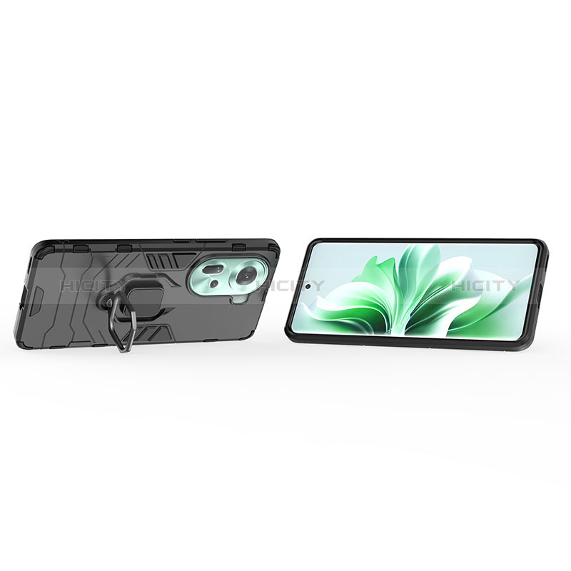 Silikon Hülle Handyhülle und Kunststoff Schutzhülle Hartschalen Tasche mit Magnetisch Fingerring Ständer KC1 für Oppo Reno11 5G
