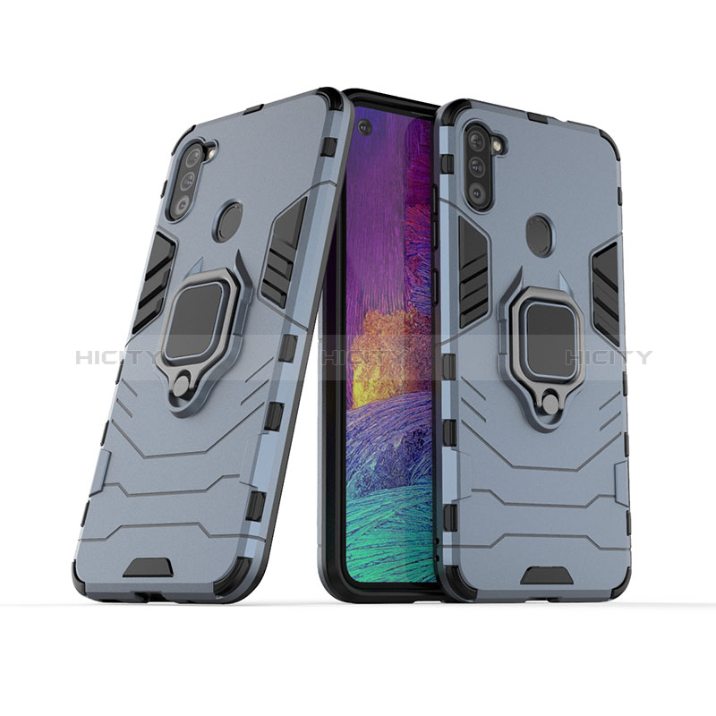 Silikon Hülle Handyhülle und Kunststoff Schutzhülle Hartschalen Tasche mit Magnetisch Fingerring Ständer KC1 für Samsung Galaxy A11 Blau
