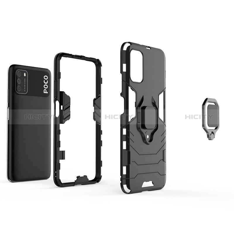 Silikon Hülle Handyhülle und Kunststoff Schutzhülle Hartschalen Tasche mit Magnetisch Fingerring Ständer KC1 für Xiaomi Poco M3