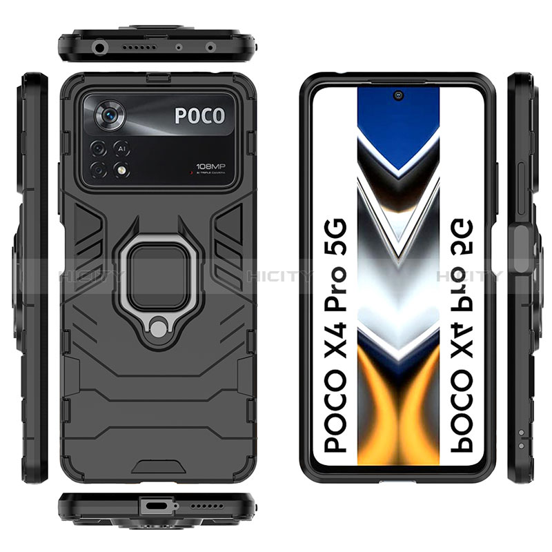 Silikon Hülle Handyhülle und Kunststoff Schutzhülle Hartschalen Tasche mit Magnetisch Fingerring Ständer KC1 für Xiaomi Redmi Note 11E Pro 5G groß