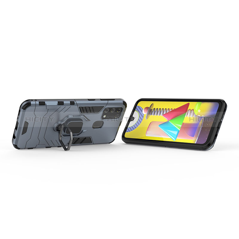 Silikon Hülle Handyhülle und Kunststoff Schutzhülle Hartschalen Tasche mit Magnetisch Fingerring Ständer KC2 für Samsung Galaxy M31 Prime Edition groß