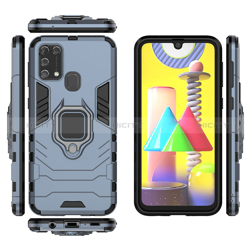 Silikon Hülle Handyhülle und Kunststoff Schutzhülle Hartschalen Tasche mit Magnetisch Fingerring Ständer KC2 für Samsung Galaxy M31 Prime Edition groß