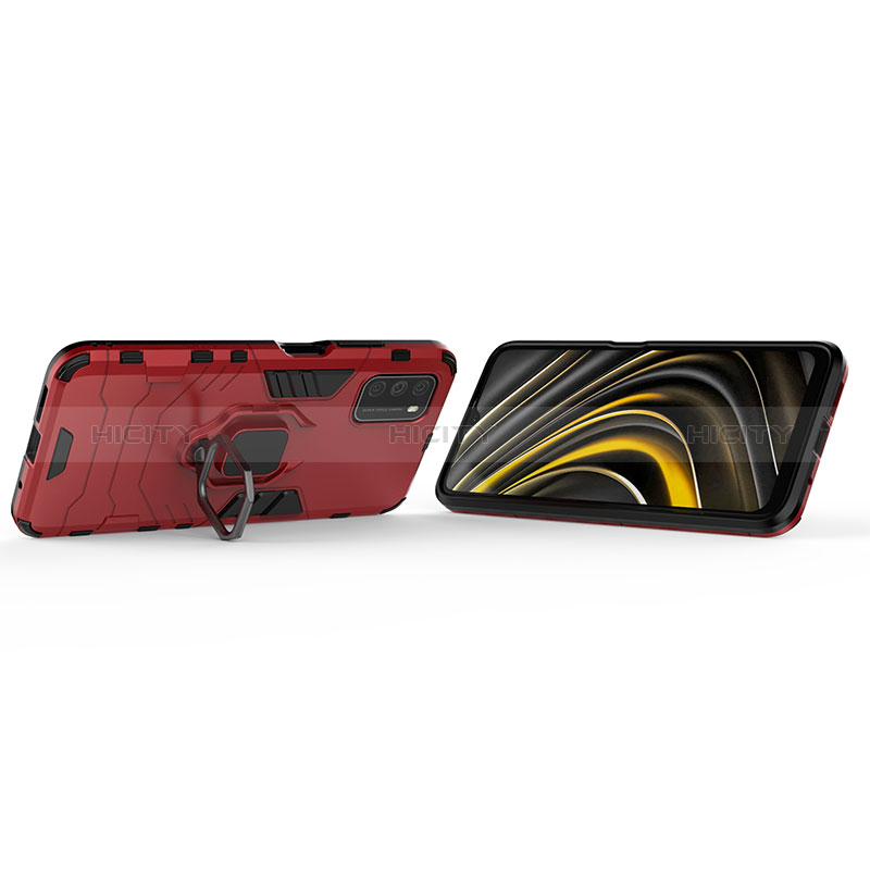 Silikon Hülle Handyhülle und Kunststoff Schutzhülle Hartschalen Tasche mit Magnetisch Fingerring Ständer KC2 für Xiaomi Poco M3