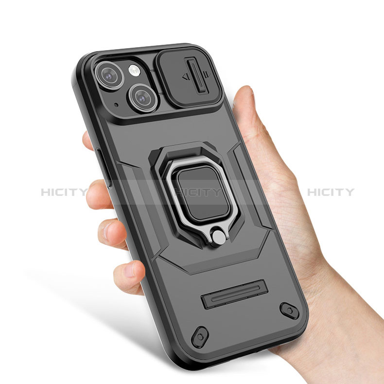 Silikon Hülle Handyhülle und Kunststoff Schutzhülle Hartschalen Tasche mit Magnetisch Fingerring Ständer KC3 für Apple iPhone 13