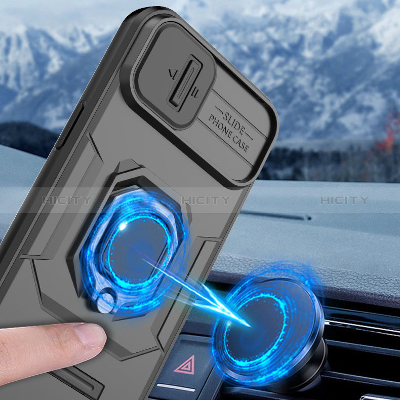 Silikon Hülle Handyhülle und Kunststoff Schutzhülle Hartschalen Tasche mit Magnetisch Fingerring Ständer KC3 für Apple iPhone 14 Plus groß