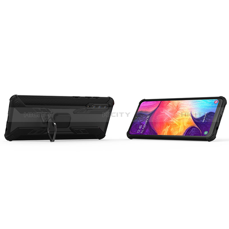 Silikon Hülle Handyhülle und Kunststoff Schutzhülle Hartschalen Tasche mit Magnetisch Fingerring Ständer KC3 für Samsung Galaxy A50 groß