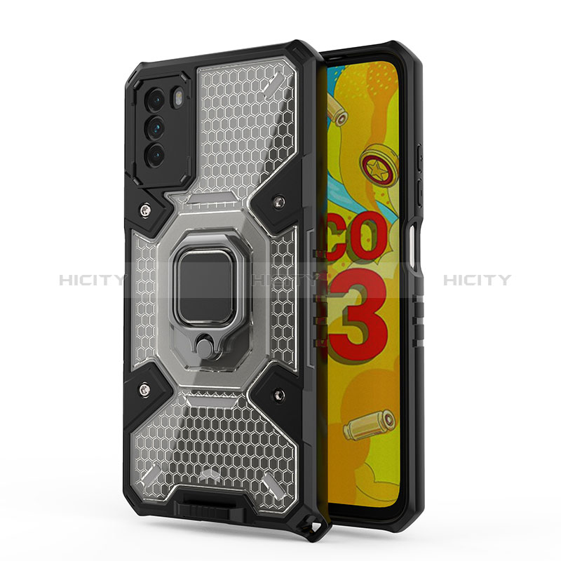 Silikon Hülle Handyhülle und Kunststoff Schutzhülle Hartschalen Tasche mit Magnetisch Fingerring Ständer KC3 für Xiaomi Poco M3