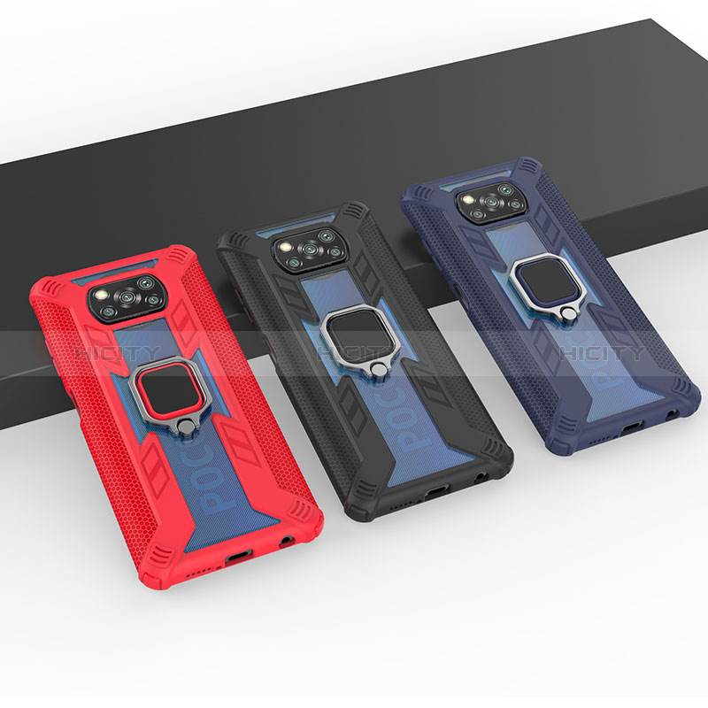 Silikon Hülle Handyhülle und Kunststoff Schutzhülle Hartschalen Tasche mit Magnetisch Fingerring Ständer KC3 für Xiaomi Poco X3 Pro groß