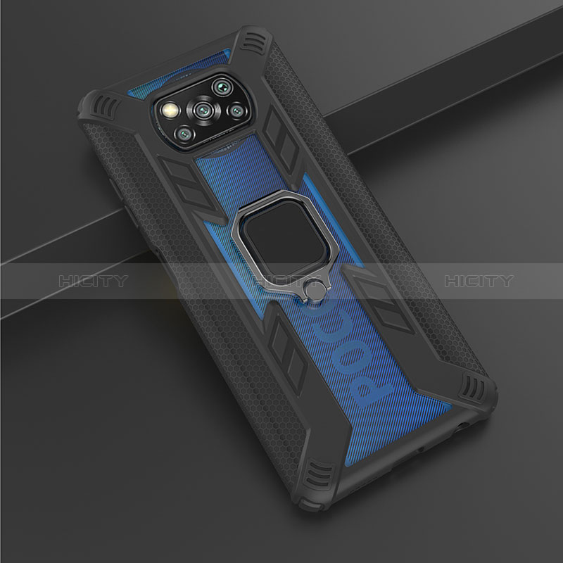 Silikon Hülle Handyhülle und Kunststoff Schutzhülle Hartschalen Tasche mit Magnetisch Fingerring Ständer KC3 für Xiaomi Poco X3 Pro groß