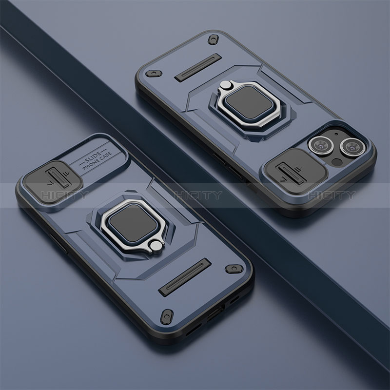 Silikon Hülle Handyhülle und Kunststoff Schutzhülle Hartschalen Tasche mit Magnetisch Fingerring Ständer KC4 für Apple iPhone 13 groß