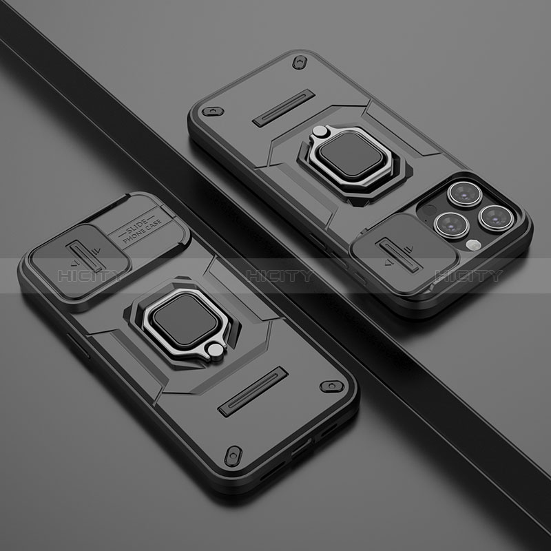 Silikon Hülle Handyhülle und Kunststoff Schutzhülle Hartschalen Tasche mit Magnetisch Fingerring Ständer KC4 für Apple iPhone 13 Pro groß