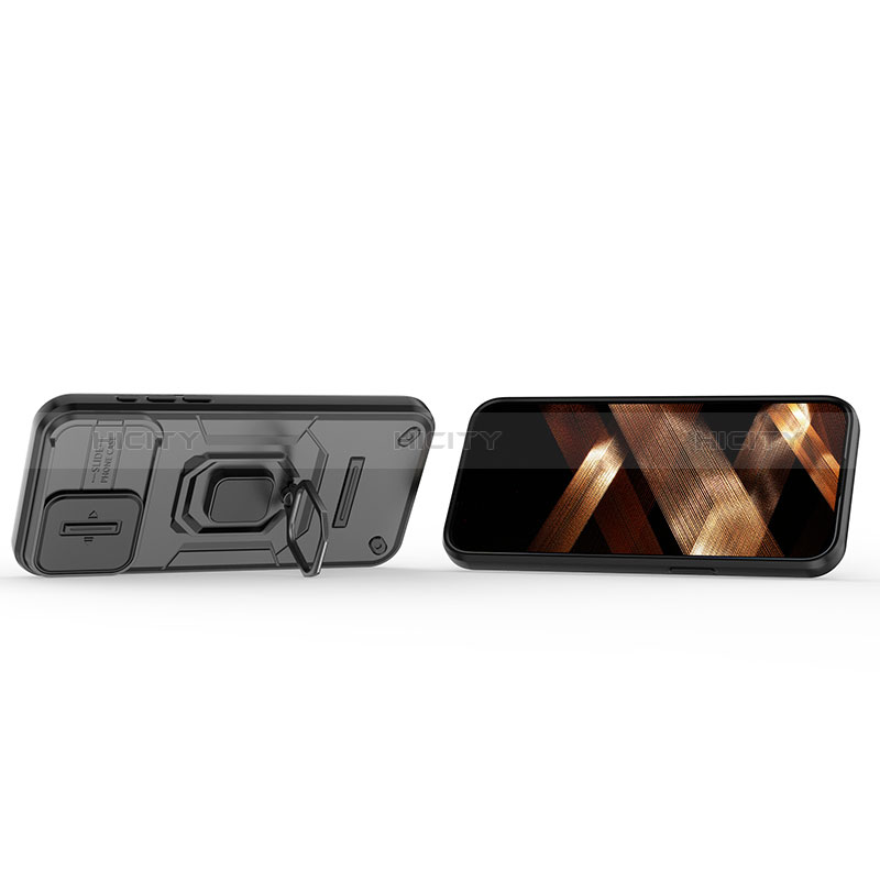 Silikon Hülle Handyhülle und Kunststoff Schutzhülle Hartschalen Tasche mit Magnetisch Fingerring Ständer KC4 für Apple iPhone 13 Pro groß