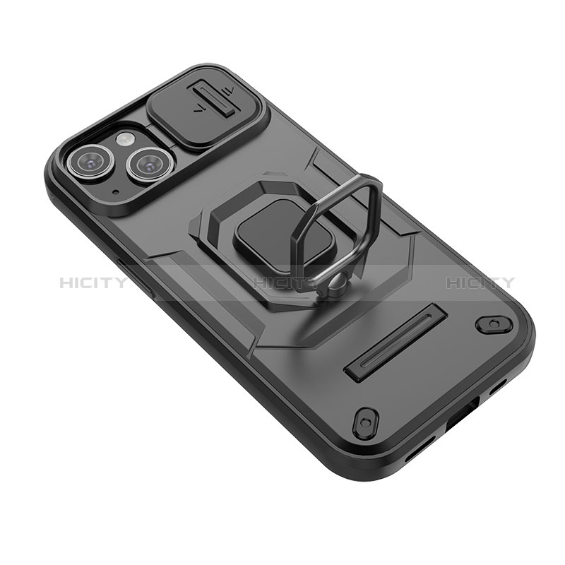 Silikon Hülle Handyhülle und Kunststoff Schutzhülle Hartschalen Tasche mit Magnetisch Fingerring Ständer KC4 für Apple iPhone 14 Plus