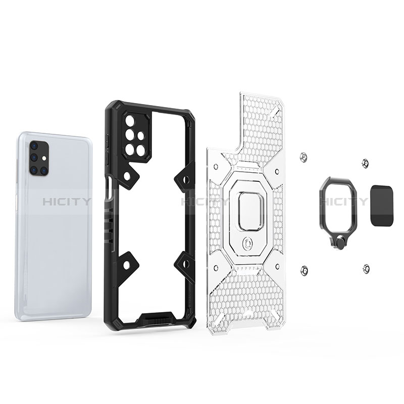 Silikon Hülle Handyhülle und Kunststoff Schutzhülle Hartschalen Tasche mit Magnetisch Fingerring Ständer KC4 für Samsung Galaxy M51 groß