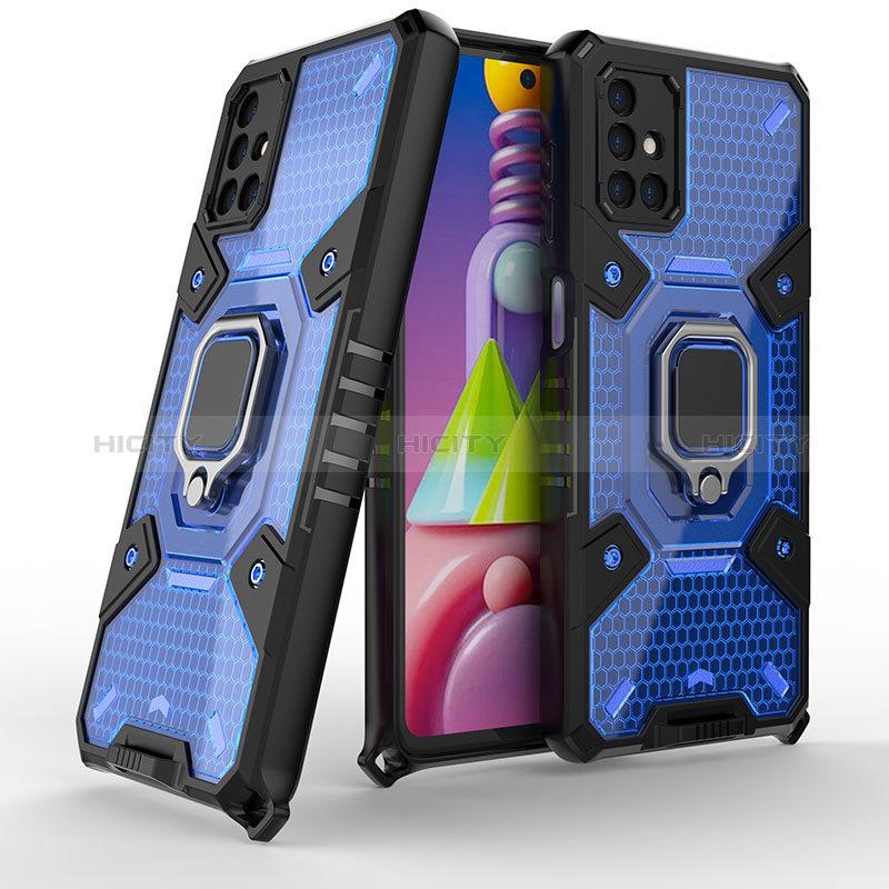 Silikon Hülle Handyhülle und Kunststoff Schutzhülle Hartschalen Tasche mit Magnetisch Fingerring Ständer KC5 für Samsung Galaxy M51