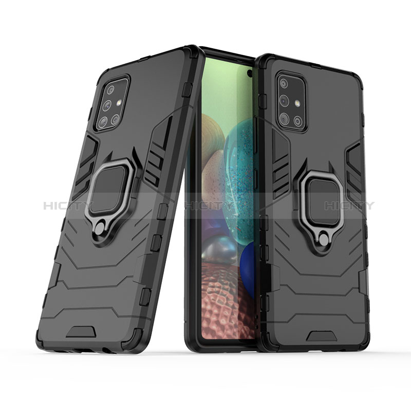 Silikon Hülle Handyhülle und Kunststoff Schutzhülle Hartschalen Tasche mit Magnetisch Fingerring Ständer KC6 für Samsung Galaxy A71 5G
