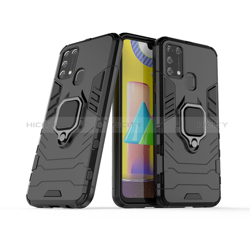 Silikon Hülle Handyhülle und Kunststoff Schutzhülle Hartschalen Tasche mit Magnetisch Fingerring Ständer KC6 für Samsung Galaxy M31