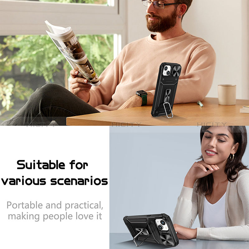 Silikon Hülle Handyhülle und Kunststoff Schutzhülle Hartschalen Tasche mit Magnetisch Fingerring Ständer KC7 für Apple iPhone 14 groß