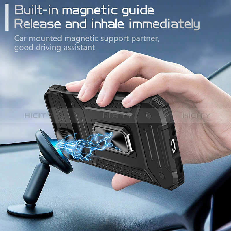 Silikon Hülle Handyhülle und Kunststoff Schutzhülle Hartschalen Tasche mit Magnetisch Fingerring Ständer KC7 für Apple iPhone 14 groß