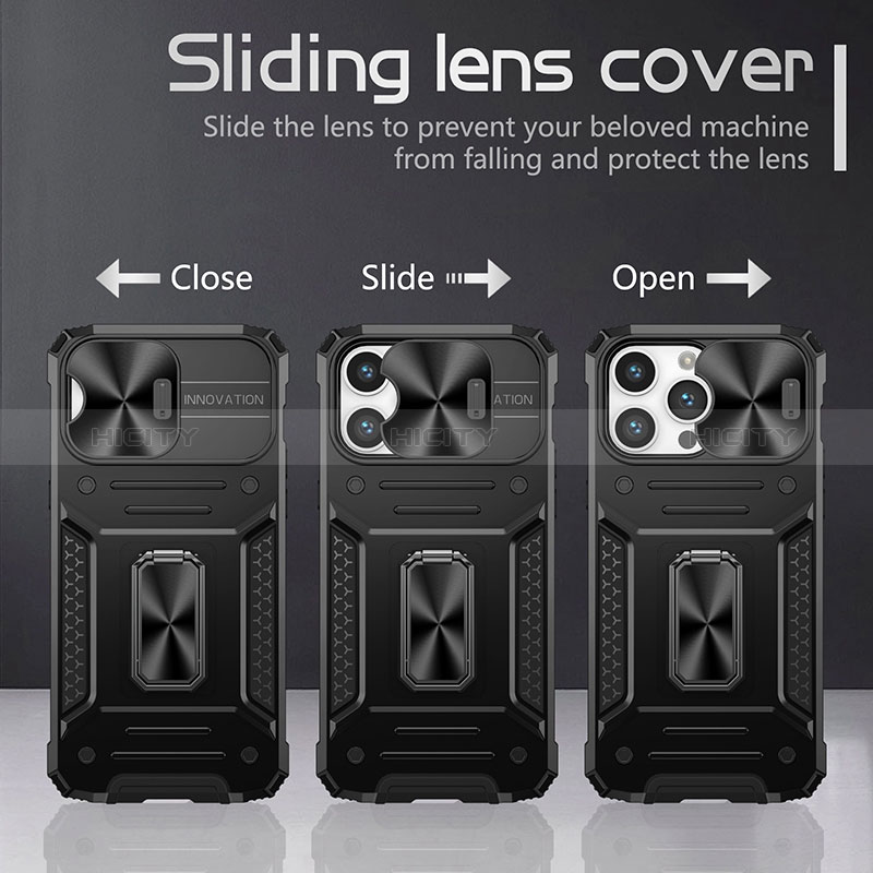 Silikon Hülle Handyhülle und Kunststoff Schutzhülle Hartschalen Tasche mit Magnetisch Fingerring Ständer KC7 für Apple iPhone 14 Pro