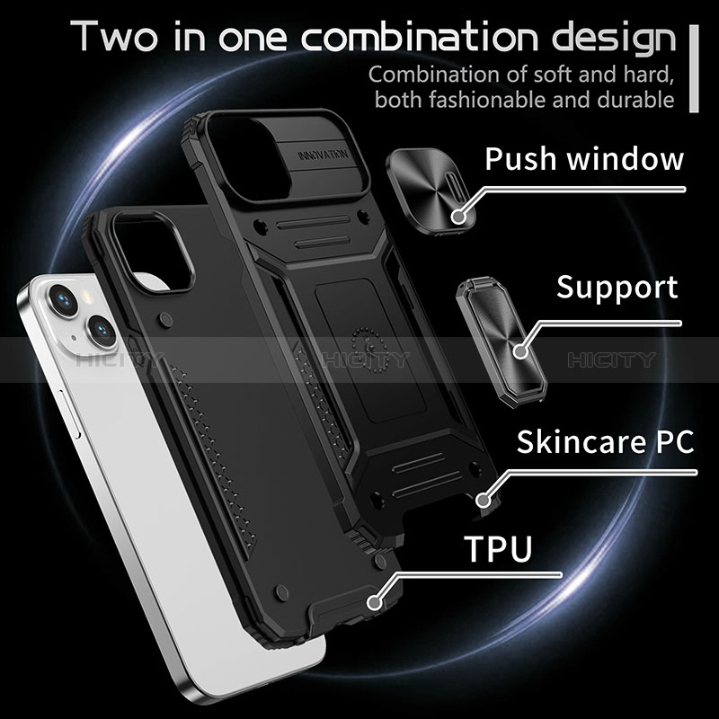 Silikon Hülle Handyhülle und Kunststoff Schutzhülle Hartschalen Tasche mit Magnetisch Fingerring Ständer KC8 für Apple iPhone 13