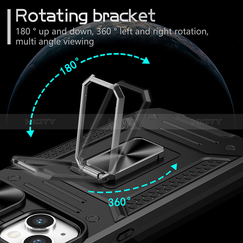 Silikon Hülle Handyhülle und Kunststoff Schutzhülle Hartschalen Tasche mit Magnetisch Fingerring Ständer KC8 für Apple iPhone 14 groß