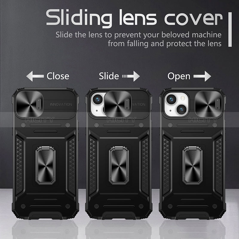 Silikon Hülle Handyhülle und Kunststoff Schutzhülle Hartschalen Tasche mit Magnetisch Fingerring Ständer KC8 für Apple iPhone 14 groß