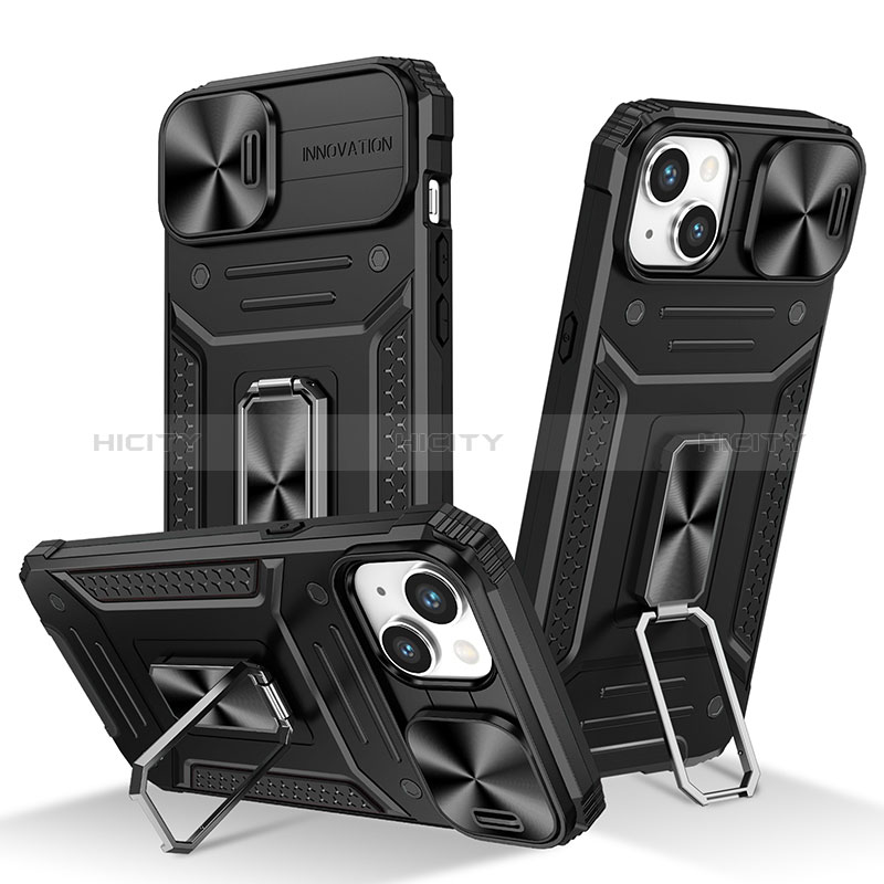 Silikon Hülle Handyhülle und Kunststoff Schutzhülle Hartschalen Tasche mit Magnetisch Fingerring Ständer KC8 für Apple iPhone 14 groß