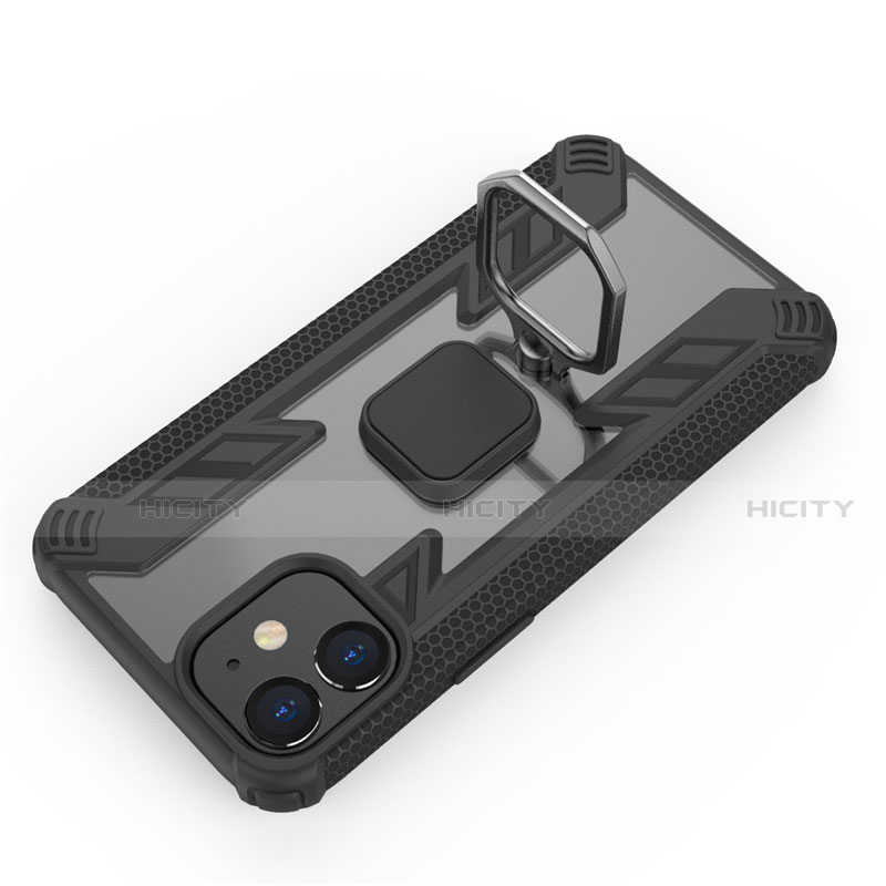 Silikon Hülle Handyhülle und Kunststoff Schutzhülle Hartschalen Tasche mit Magnetisch Fingerring Ständer M01 für Apple iPhone 12 groß