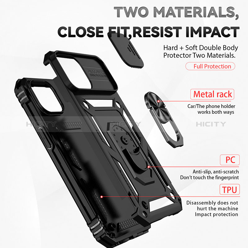 Silikon Hülle Handyhülle und Kunststoff Schutzhülle Hartschalen Tasche mit Magnetisch Fingerring Ständer MQ1 für Apple iPhone 15