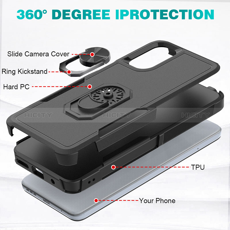 Silikon Hülle Handyhülle und Kunststoff Schutzhülle Hartschalen Tasche mit Magnetisch Fingerring Ständer MQ1 für Motorola Moto G22 groß