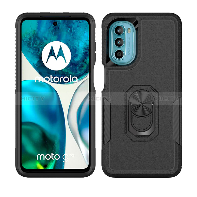 Silikon Hülle Handyhülle und Kunststoff Schutzhülle Hartschalen Tasche mit Magnetisch Fingerring Ständer MQ1 für Motorola MOTO G52 groß