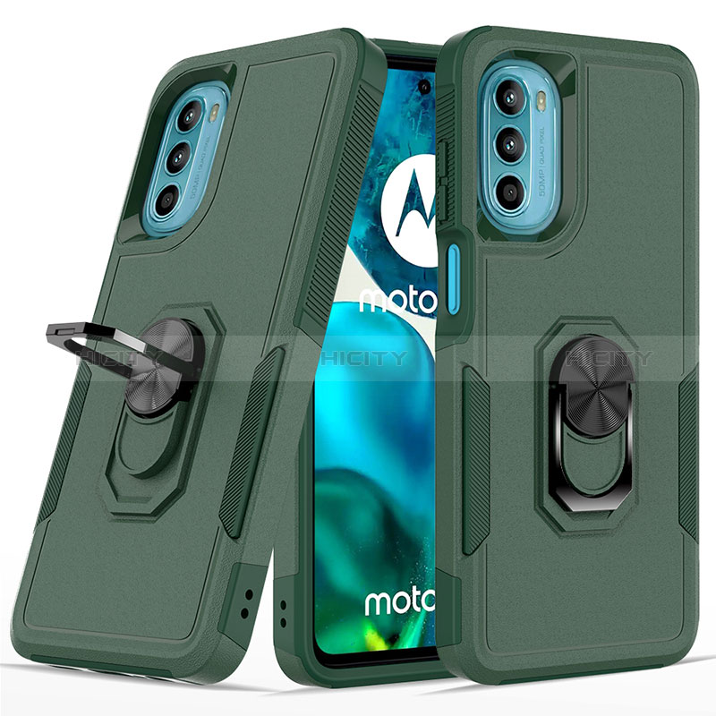 Silikon Hülle Handyhülle und Kunststoff Schutzhülle Hartschalen Tasche mit Magnetisch Fingerring Ständer MQ1 für Motorola Moto G82 5G