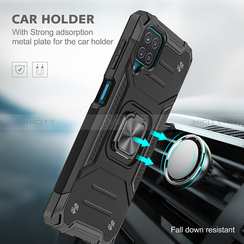 Silikon Hülle Handyhülle und Kunststoff Schutzhülle Hartschalen Tasche mit Magnetisch Fingerring Ständer MQ1 für Samsung Galaxy A12 Nacho